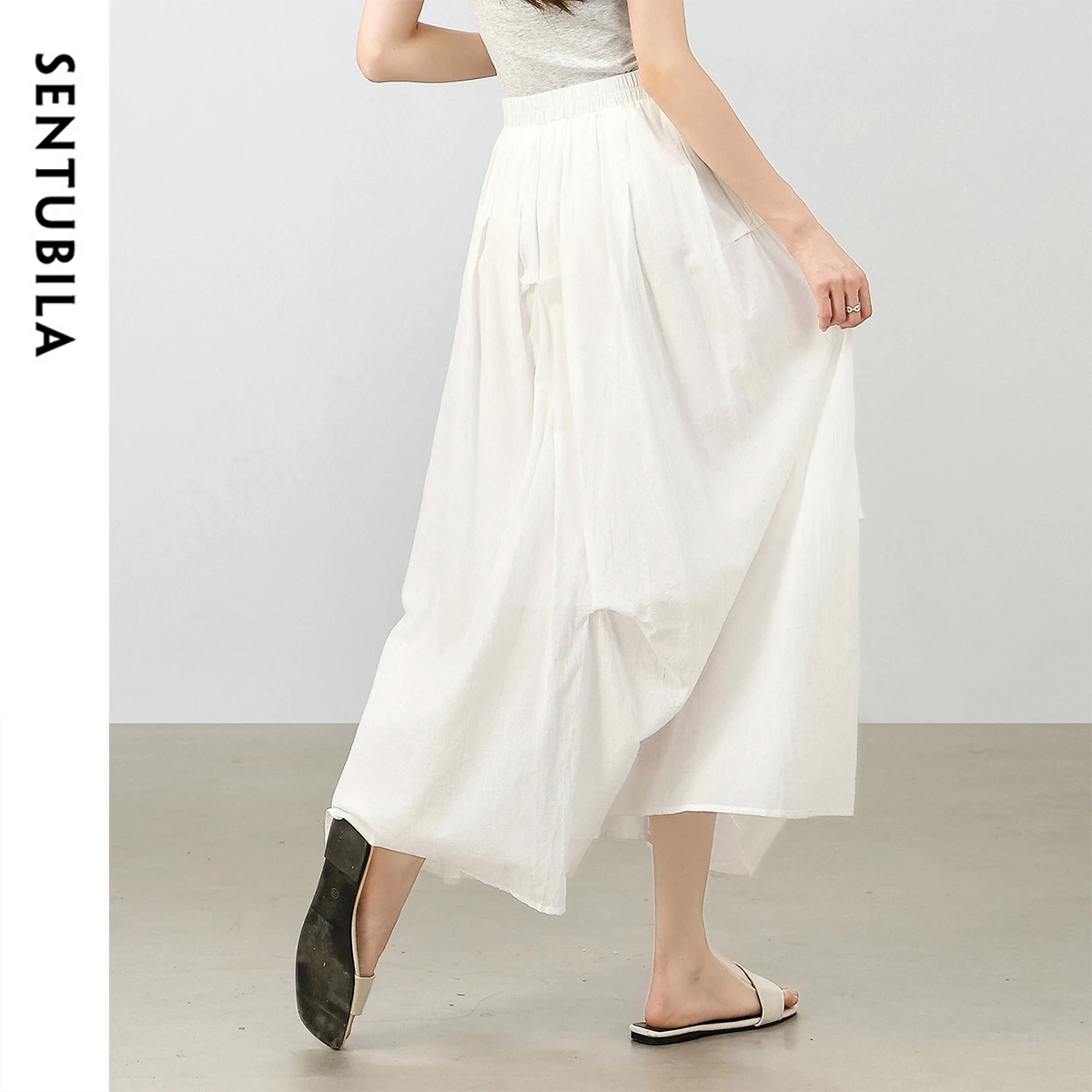 SENTUBILA falda blanca para mujer 2025 verano elegante Casual A-Line faldas plisadas 100% faldas de playa de algodón ropa de mujer W52QA2345