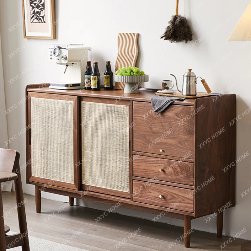 Simple Home Solid Wood Sideboard Rattan Modern Wall Kitchen Locker