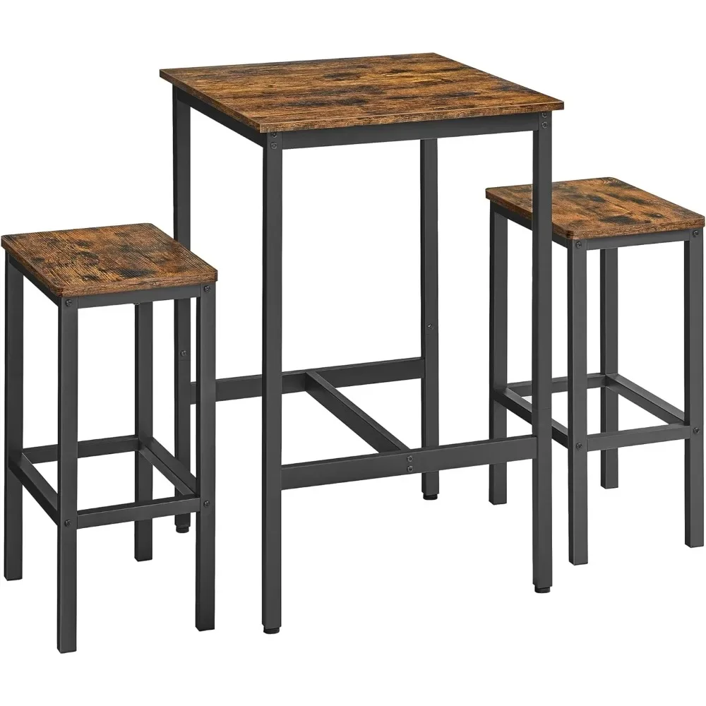 

Square Bar Table with 2 Bar Stools,Dining Pub Bar Table Set for 2, Space Saving for Living Room,Rustic Brown and Ink Black