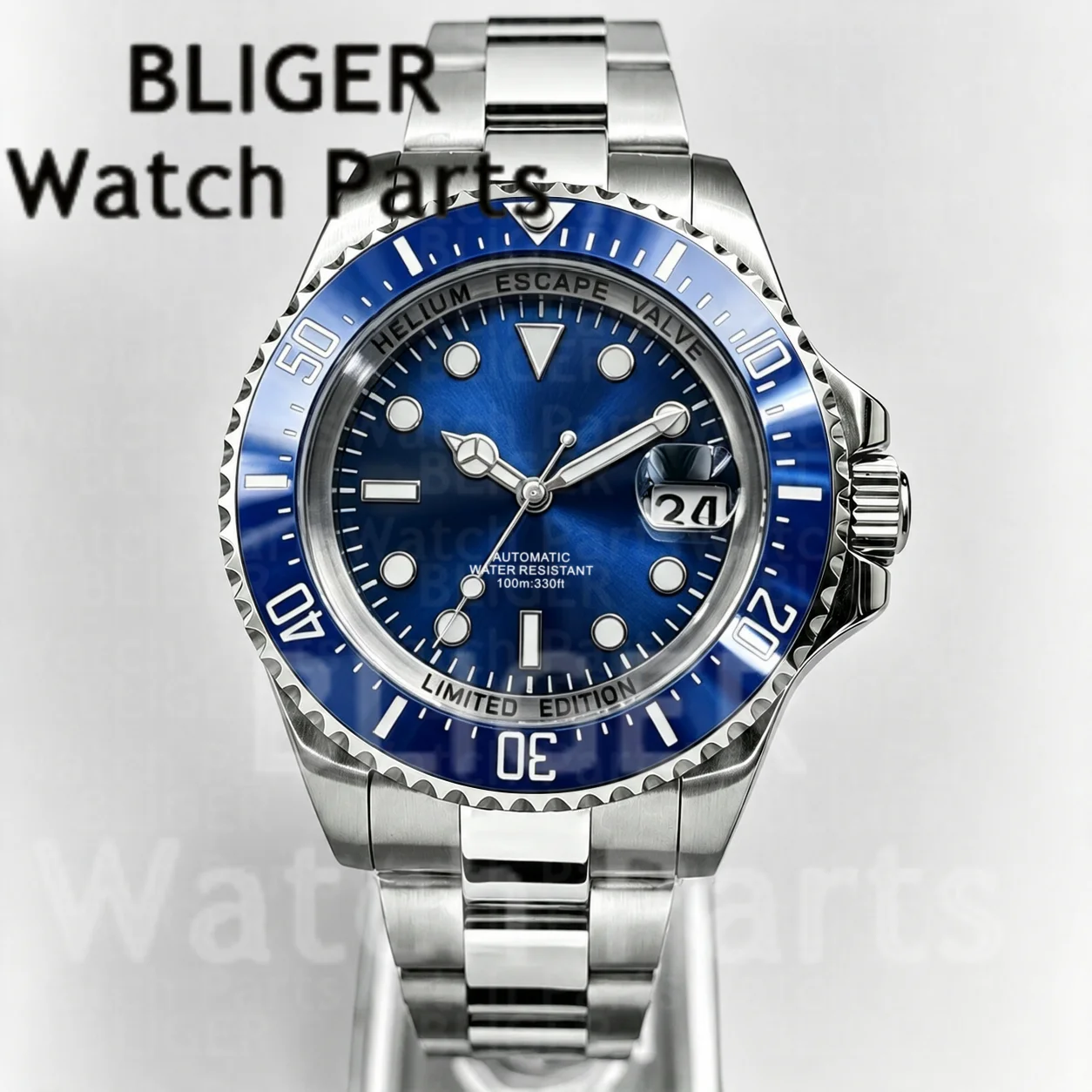 BLIGER Luxury 43mm Men SEA Style Dive Watch Rotating Bezel Steel Oyster Polished Strap Luminous NH35A Mechanical Men Wristwatch