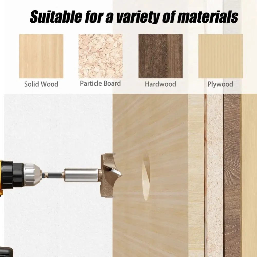 

10-50mm Hinge Boring Bit Three Teeth Double Edge Opener Expanding Drill Bit Hexagon Handle Durable Hole Opener Tool 1/4in Shank