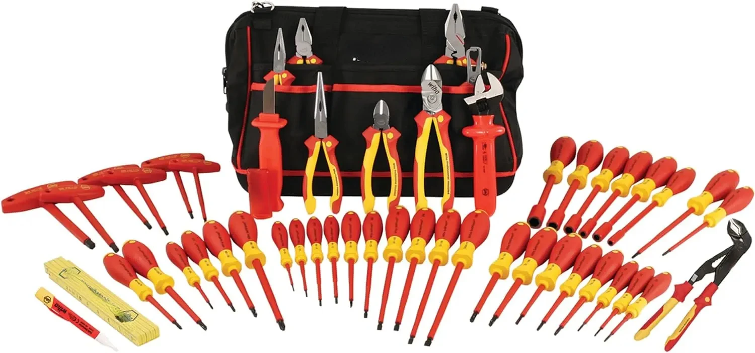 Insulated Tool Set with Pliers, Cutters, Nut Drivers, Screwdrivers, T Handles, Knife, Ruler and Voltage detector