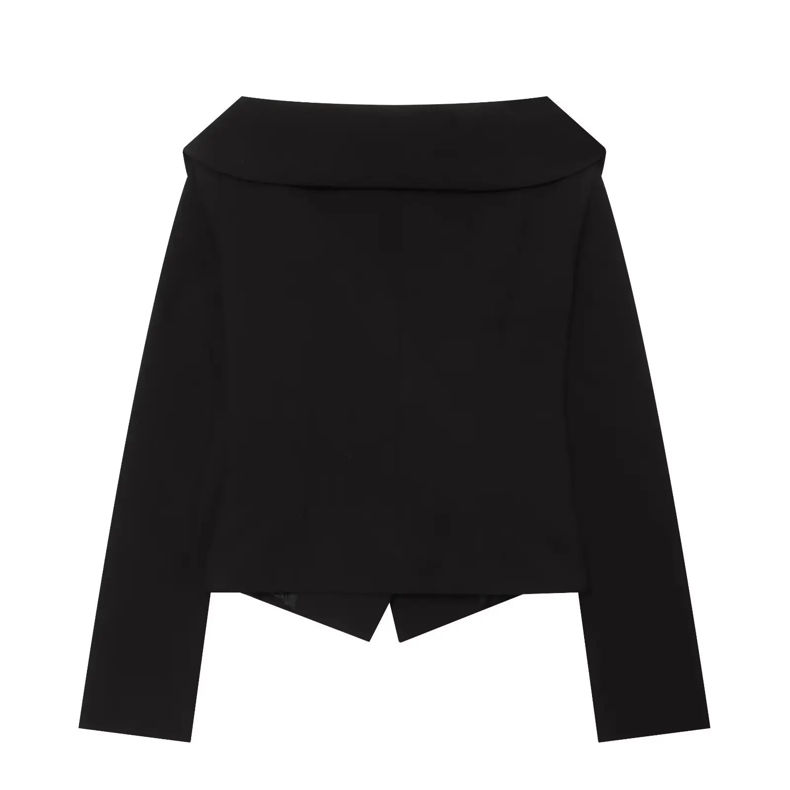 Oversized Wide Lapel Cropped Blazer Hidden Single Button Slim Waist Long Sleeve Black Irregular Hem Short Suit Jacket 20260602