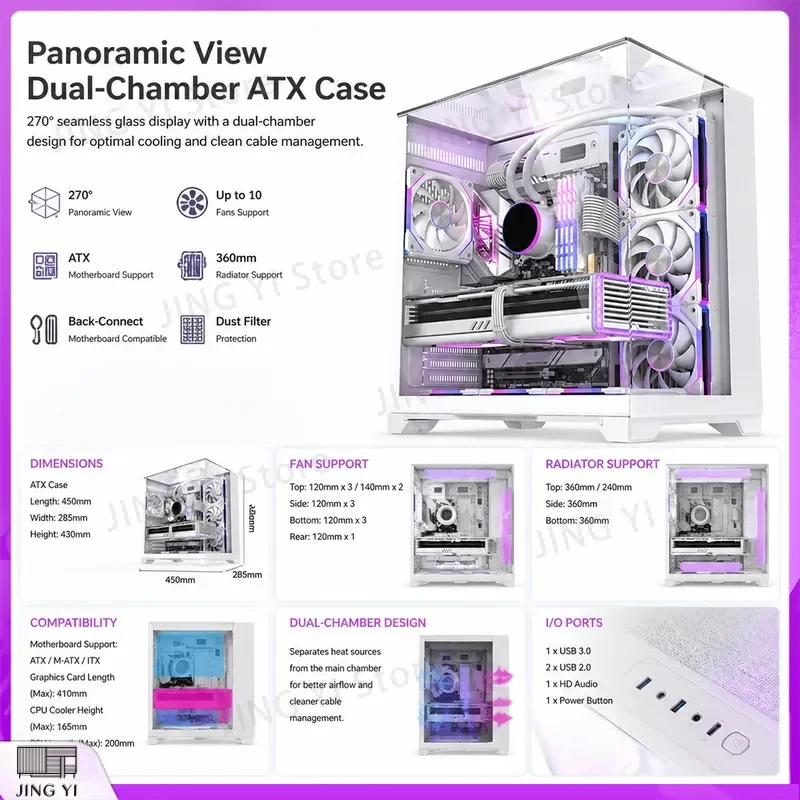 Gaming PC Case ATX Mid Tower Computer Chassis with Tempered Glass Side Panel RGB Fans High Airflow Desktop Gaming Case Black
