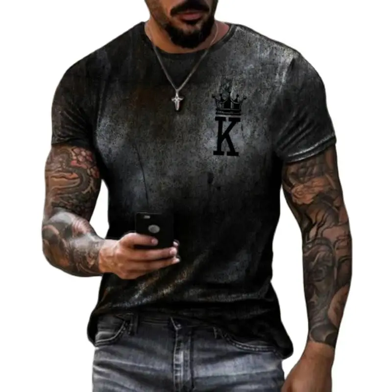 

Summer Poker K 3D Print T-shirt For Men European and American Street Clothes Loose Oversized T Shirt Men's Summer Short Sleeve