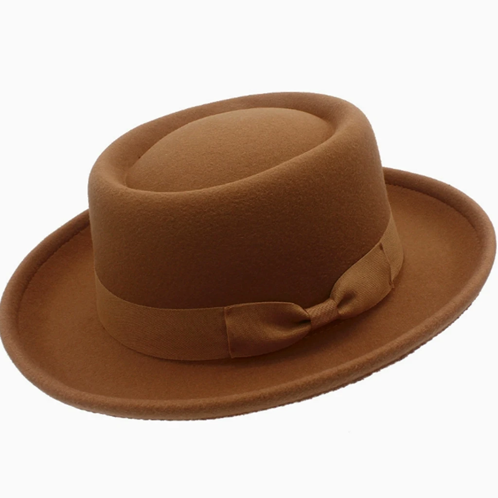 Women's Curled Brim Top Hat Trendy Bow Belted Wool Hat Felt Jazz Hat for Photography
