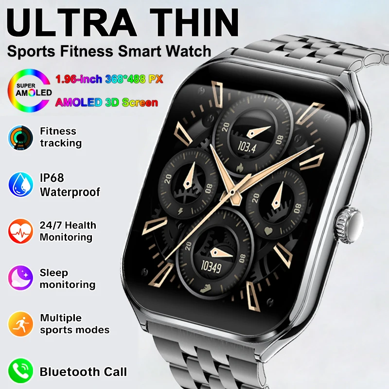New Ultra Thin Smart Watch AMOLED Screen Always Show Time Heart Rate Waterproof Sports Call Men Woman Smartwatch For iOS Android