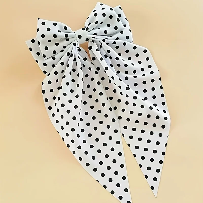 Polka Dot Pattern Bow Hair Clip for Women Large Size Solid Color Satin Long Flowing Bow Hair Clip Hair Additions Multiple Colors