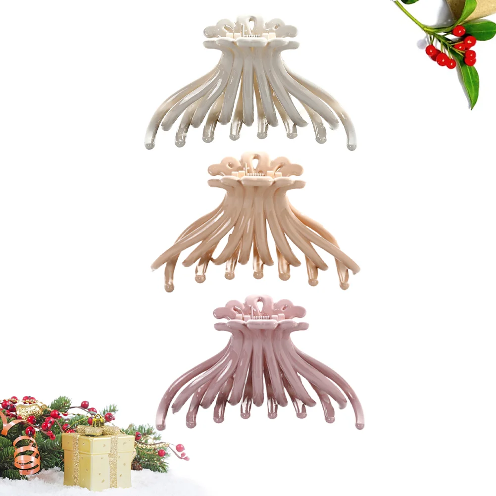 3pcs Exquisite Hair Claw Non-slip Hair Grip Elegant Jaw Clip Creative Headdress for Women Girls (Beige, Khaki, Pink)