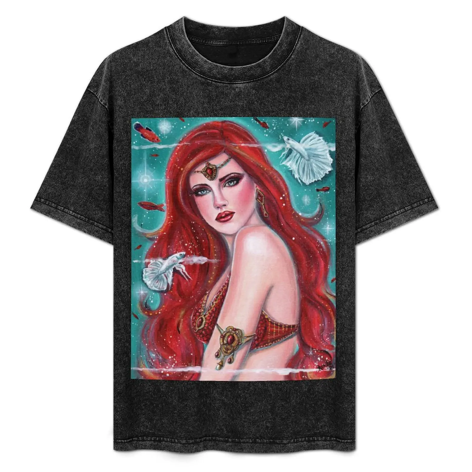 Camiseta con diseño de sirena roja Ruby Carmina de Renee Lavoie, camiseta informal ligera de manga corta