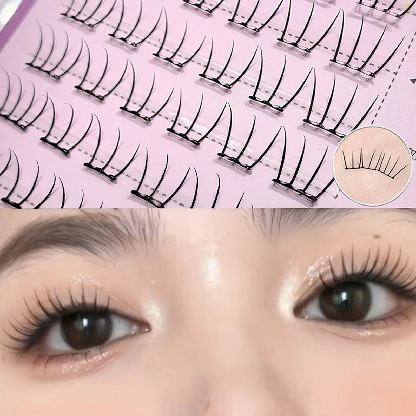 DIY falsche Wimpernverlängerungen im koreanischen Stil, kleberfreie Wimpern, Cluster, einzelne Wimpern, kein Kleber erforderlich, Wispy-Wimpernzubehör, Make-up