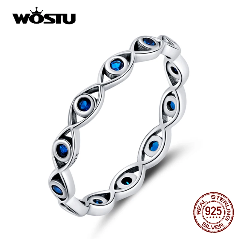 WOSTU 925 Sterling Silver Rings Zircon Simple Lucky Eye Finger Ring For Women Elegant Silver Jewelry Gift CTR212