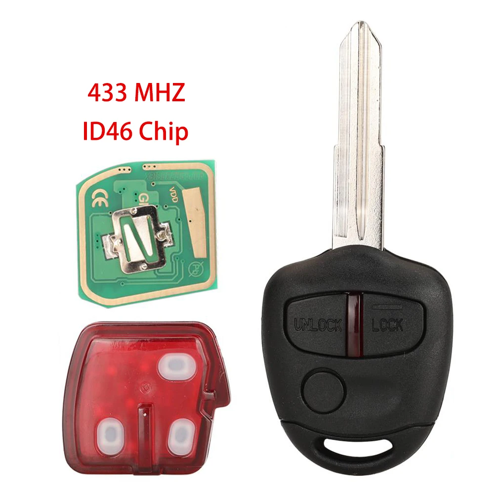 Jingyuqin New 3 Buttons Car Key Alarm Remote Fob ID46 Chip 433MHZ For Mitsubishi Lancer 2008-2013 Outlander 2008-2012 Left Blade