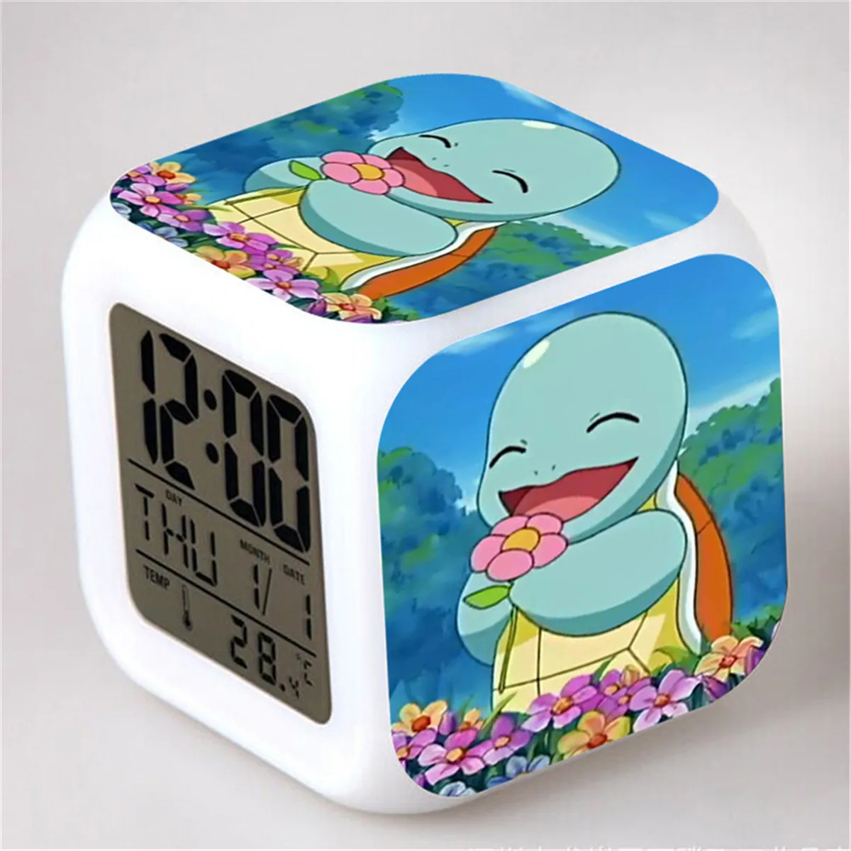 Anime Pokemon Pikachu Squirtle Bulbasaur Charmander Alarm Clock Figure LED Glowing Night Colorful Desk Decor Clock Kids Toys