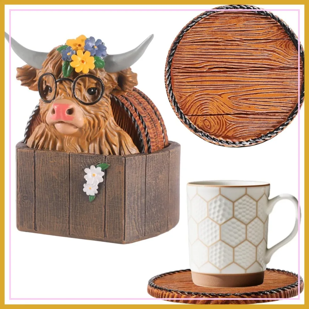 

6 Rustic Wooden Coasters | Non-Slip for Log Cabin, Hunting, Man Cave, Bar & Farmhouse Decor