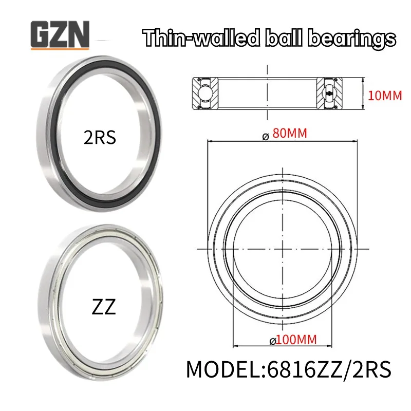 1PCS  6816ZZ 6816-2RS 80x100x10MM Thin-wall Deep Groove Ball Bearings Electric Tools Motor Mechanical Bearings