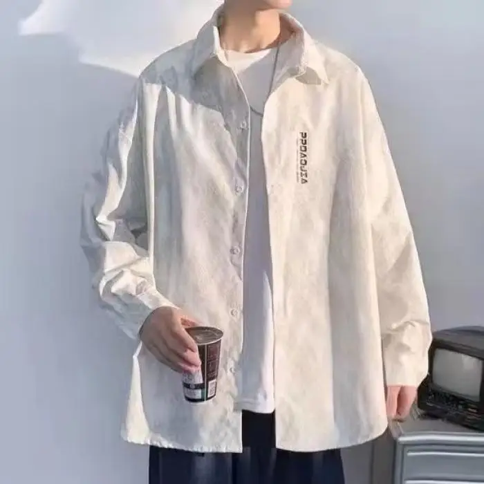 

Faionable Long Sve Loose Casual irt for Men Summer Trendy All-Match Outerwear Stand Fit Youth ular Four Seasons