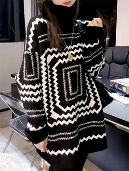 High Necked Knitted Sweater 2024 Winter New Temperament Elegant Versatile Warmth Long Sleeved Sweater for Women Commuting WLF777 3