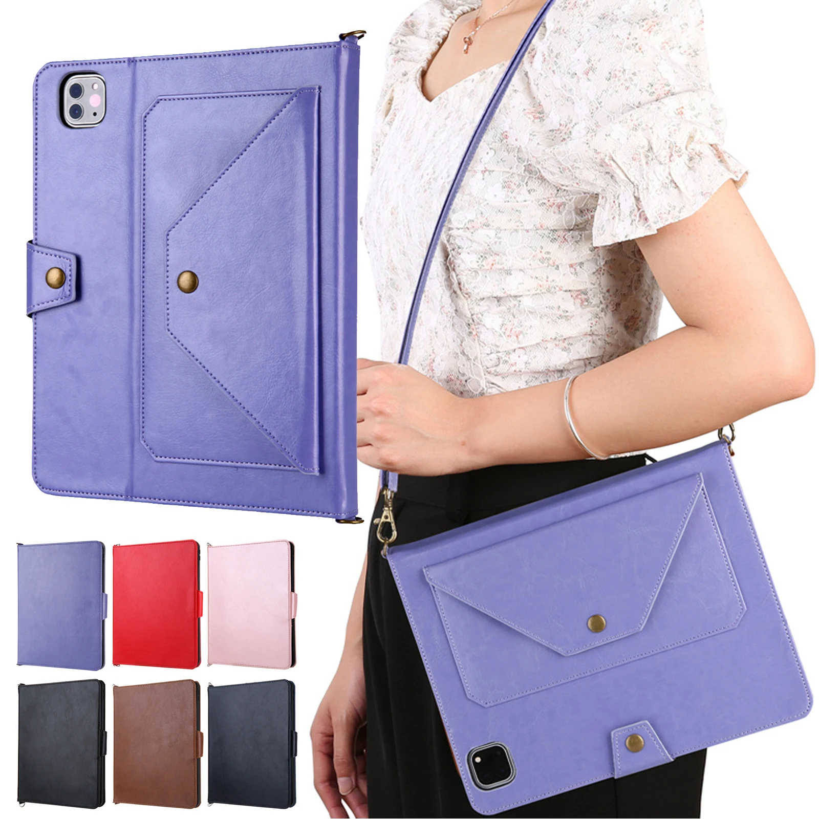 

NEW 2024 Smart Cover for iPad AIR Pro11/13 with Pencil slot strap leather hand rope flip cover holder protective case