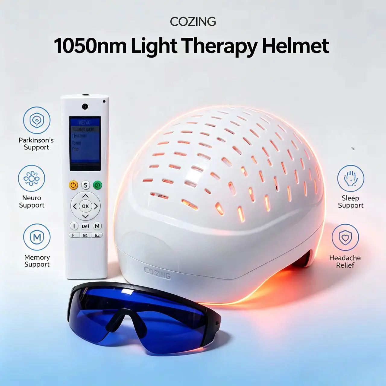 COZING  Helmet Infrared Light Therapy Treatment Equipo for Alzheimer Parkinson Brain Disease Parkinsons PBM