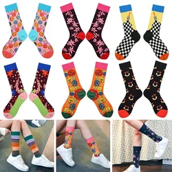 2023 Colorful Women's Cotton Crew Socks Funny striped flowers Animal Pattern Creative Ladies Novelty Socks For Gifts