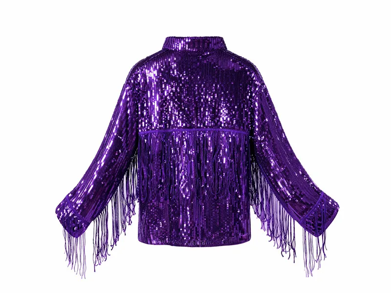Spring Autumn New Fashion Sequin Tassel Women Long Sleeved Jacket Simple Lapel Female Casual Loose Coat Tops
