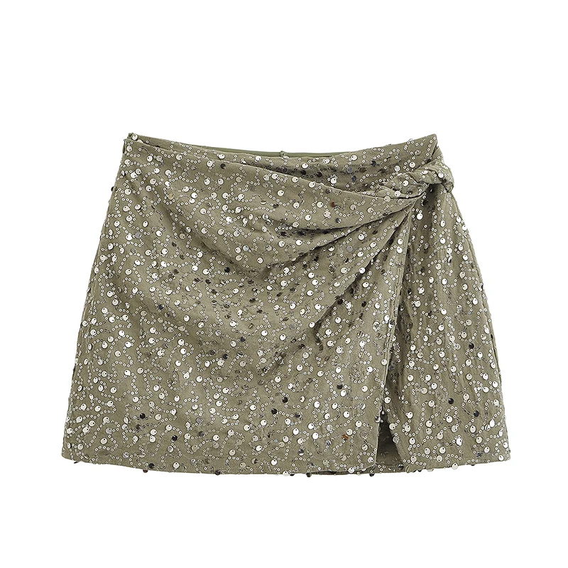 

Sexy Women High Waist Army Green Sequin Mini Skirt
