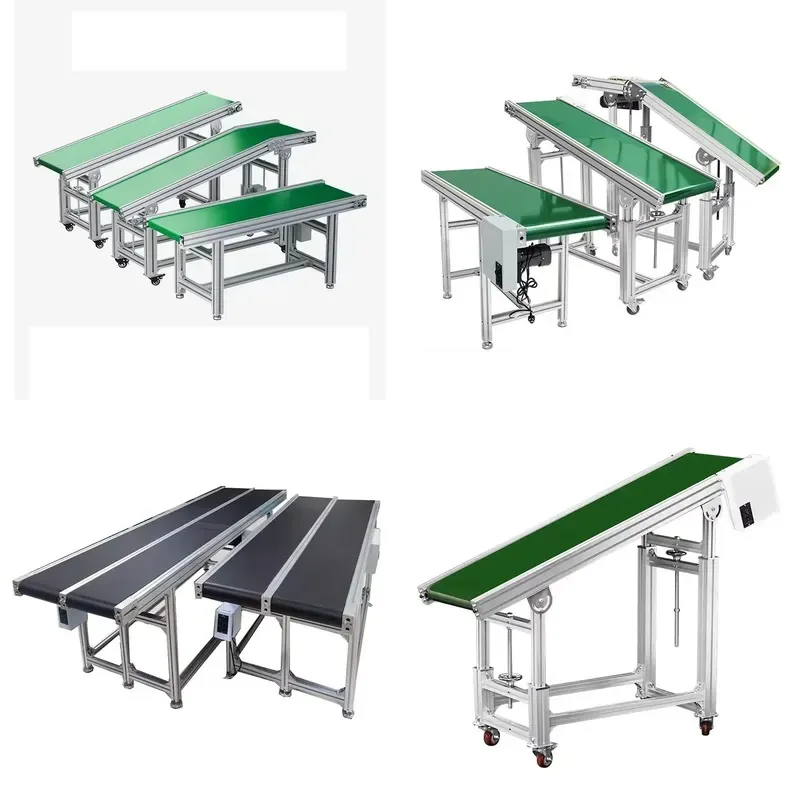 Electric PVC Belt Conveyor Adjustable Speed Height Durable Anti-Static Green Flexible Layout Customizable Size