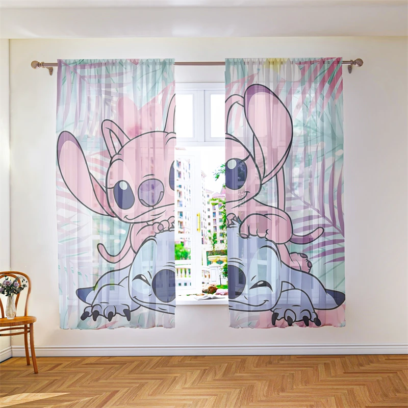 

Stitch Voile Curtain Bedroom Decoration Transparent Chiffon Tulle Curtains Are Light-transmitting and Opaque, Two-piece