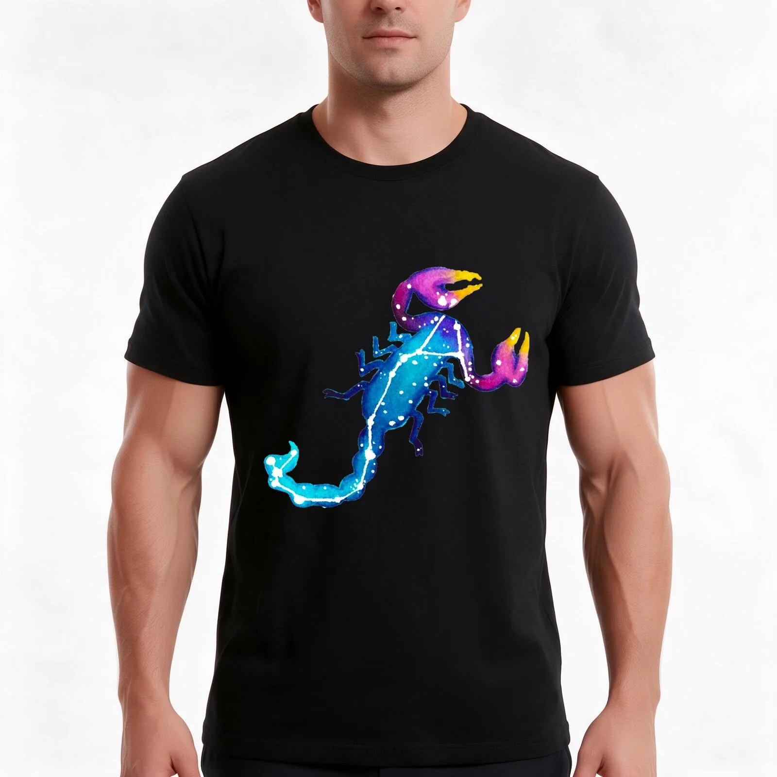 Scorpio Constellation Watercolor Painting T-Shirt Summer Casual Cotton Tee Oversized Streetwear Tops Vintage Graphic Print