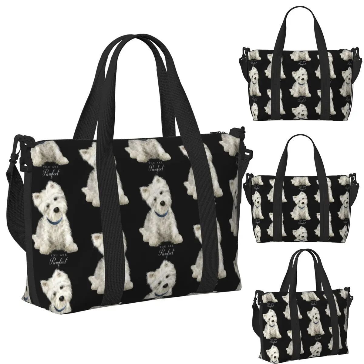 

Westie Dog West Highland White Terrier Beach Travel Bag Large Capacity Tote Bag for Gym Sport Women Shopping Duffle Shoulder Bag