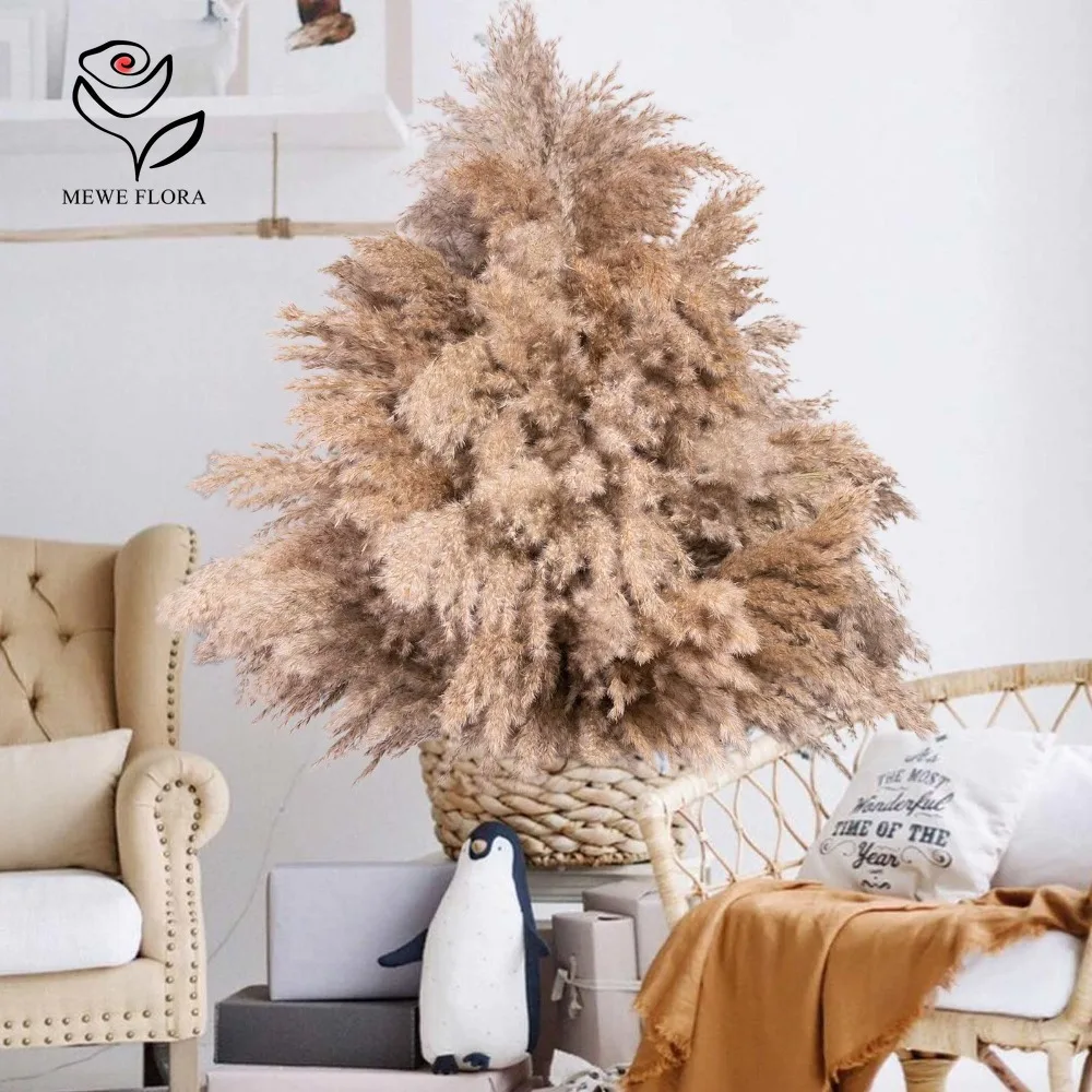 10 Pcs Dried Fluffy Large Pampas Grass Bulrush Bundles Dry Boho Room Decor Natural Pampa Bouquet Wedding Fall Home Decoration