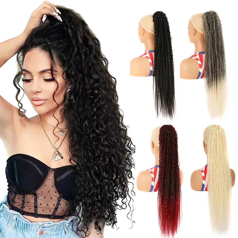 Jeedou 80cm Long Curly Hair Drawstring Ponytail Extension Brown Ombre Synthetic Women's Hair Accessory