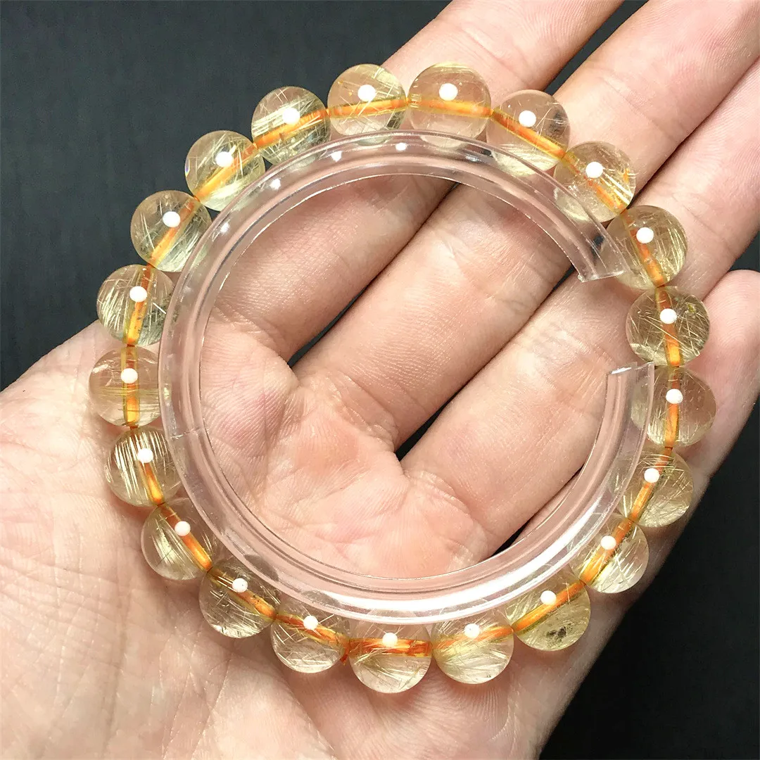 9mm Natural Gold Rutilated Quartz Bracelet For Women Lady Men Wealth Luck Gift Beauty Crystal Stone Beads Strands Jewelry AAAAA