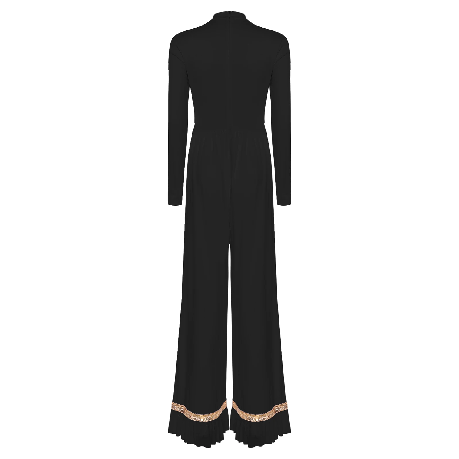 Combinaison de danse lyrique pour femmes, Costume liturgique de chorale de culte d'église, manches longues, paillettes brillantes, pantalon à jambes larges, body
