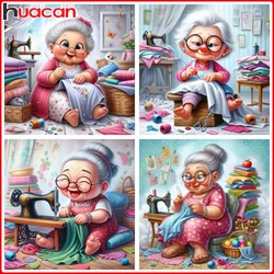 HUACAN Diamond Painting Handmade Old Lady Full Round Drill Grandma Knitting Sweater Diamond Mosaic