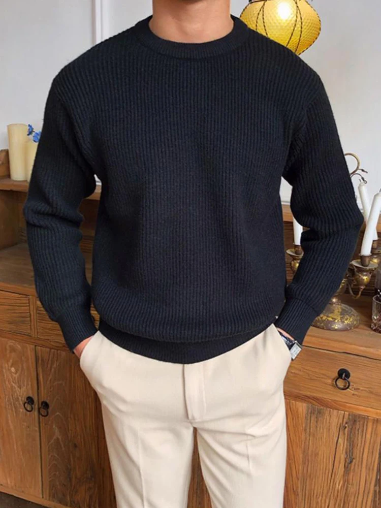 الخريف الشتاء أزياء رجالي متماسكة البلوزات طويلة الأكمام س الرقبة البلوز قمم للرجال جديد عارضة بلون قاع متماسكة سترة #5