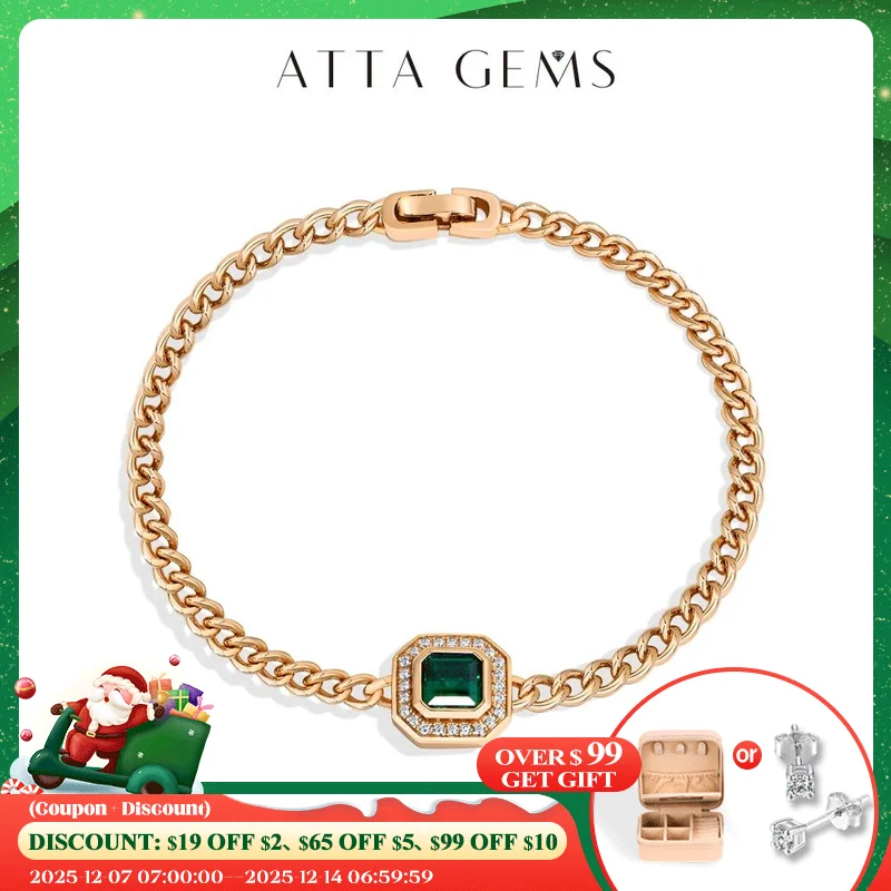 

ATTAGEMS Asscher Cut 6*6mm Laboratory Zambian Emerald Bracelets Hot Sale New S925 Sterling Silver Cuban Chain Engagement Jewelry