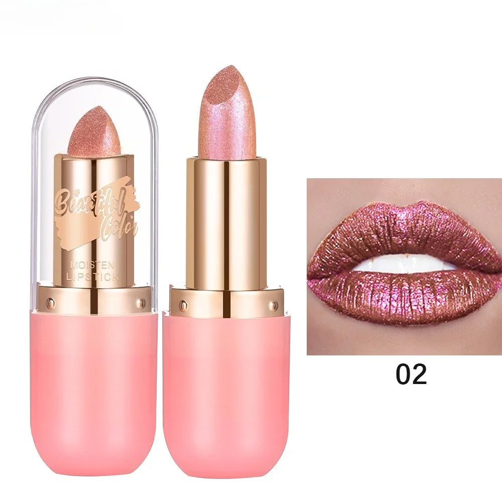Changing Matte Glitter Diamond Lipstick Metallic Violet Chameleon Lipstick Color Waterproof Pearl Shine Lip Gloss Sexy Makeup