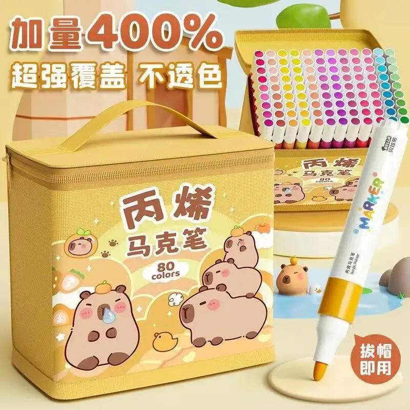 24Colors New Cartoon Capybara Acrylic Marker Rock Painting Set for Kids Children Stone Paint Pens Set Manga Art Supplies