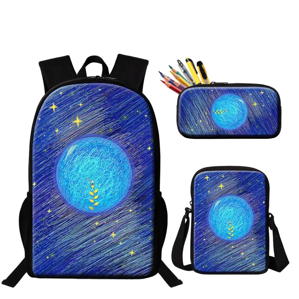 Estilo de desenho à mão pintura de arte impressão 3 peças de volta às aulas presentes para estudantes durável bolsa mensageiro de grande capacidade