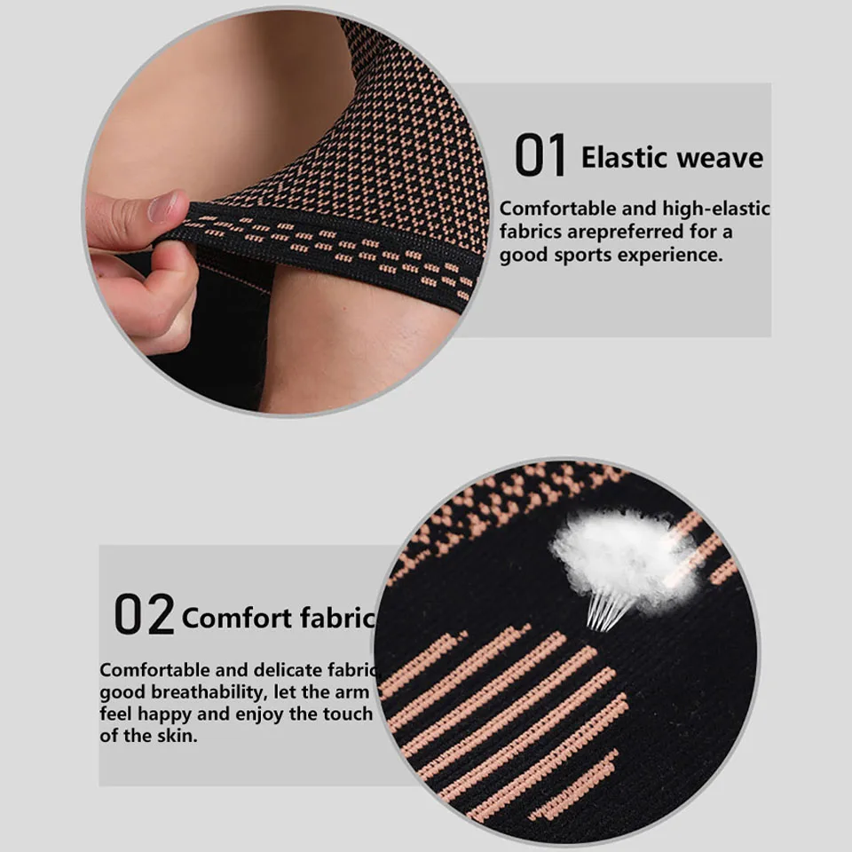 1 stuks elleboogbeschermer koper ionen antislip ademend gebreid nylon warm sportarmbeschermer fitness peesschede beschermende uitrusting unisex