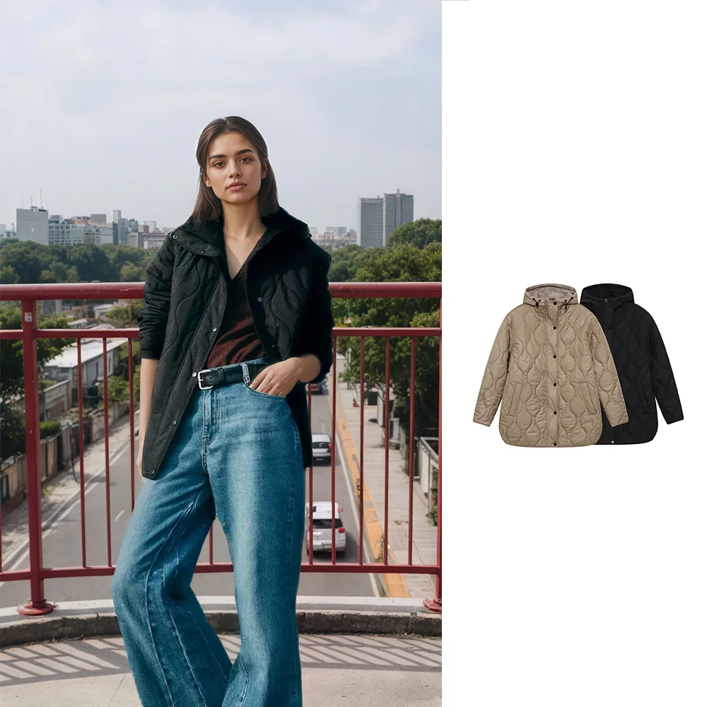 

Зимняя новая женская модная повседневная водонепроницаемая хлопковая куртка с воротником-стойкой и длинными рукавами и карманами с капюшоном
