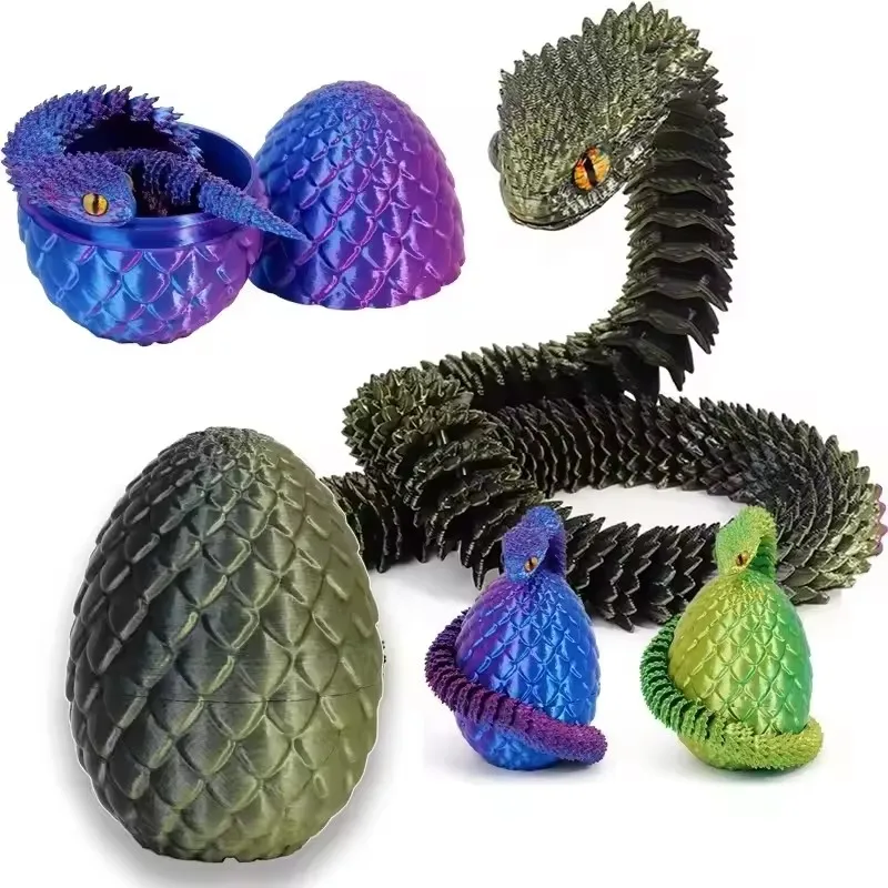 2025 3D Printed Snake with Egg - Movable Joints Articulated Decompression Toy | Ornament for Home, Office & Kids' Rooms