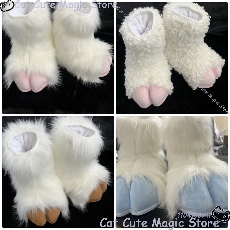 Shoes Furry Foot Cute Fursuit Kigurumi Cosplay Animal Beast Foot Multicolor Curly Furred Costume Gift Holloween Customized Girl