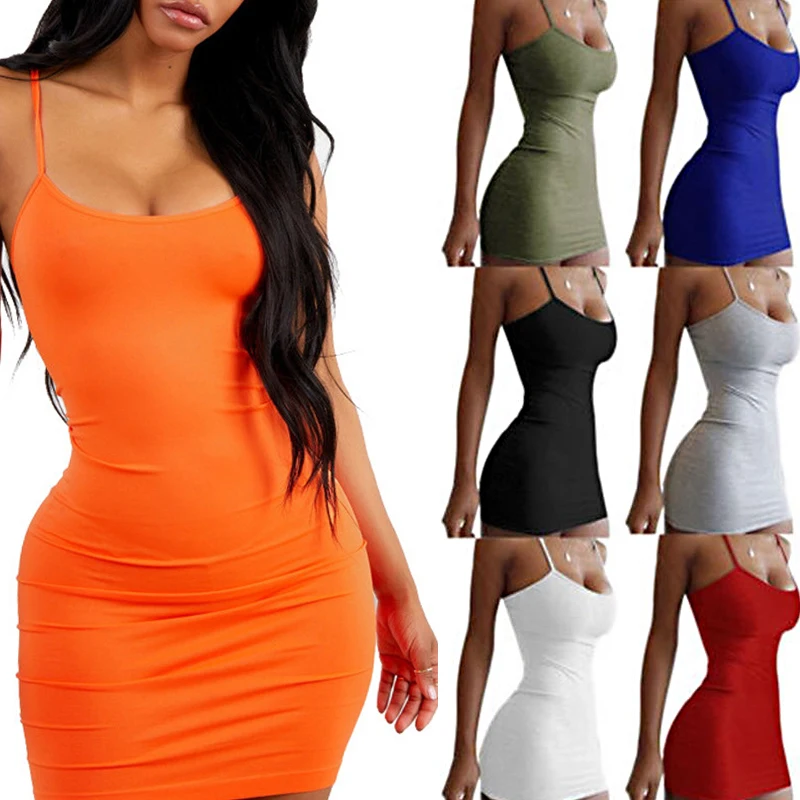 Summer Sexy Spaghetti Strap Camisole Backless Skirts Club Party Mini Dress Women Sleeveless Bodycon Sling Slim Wrap Hip Sundress