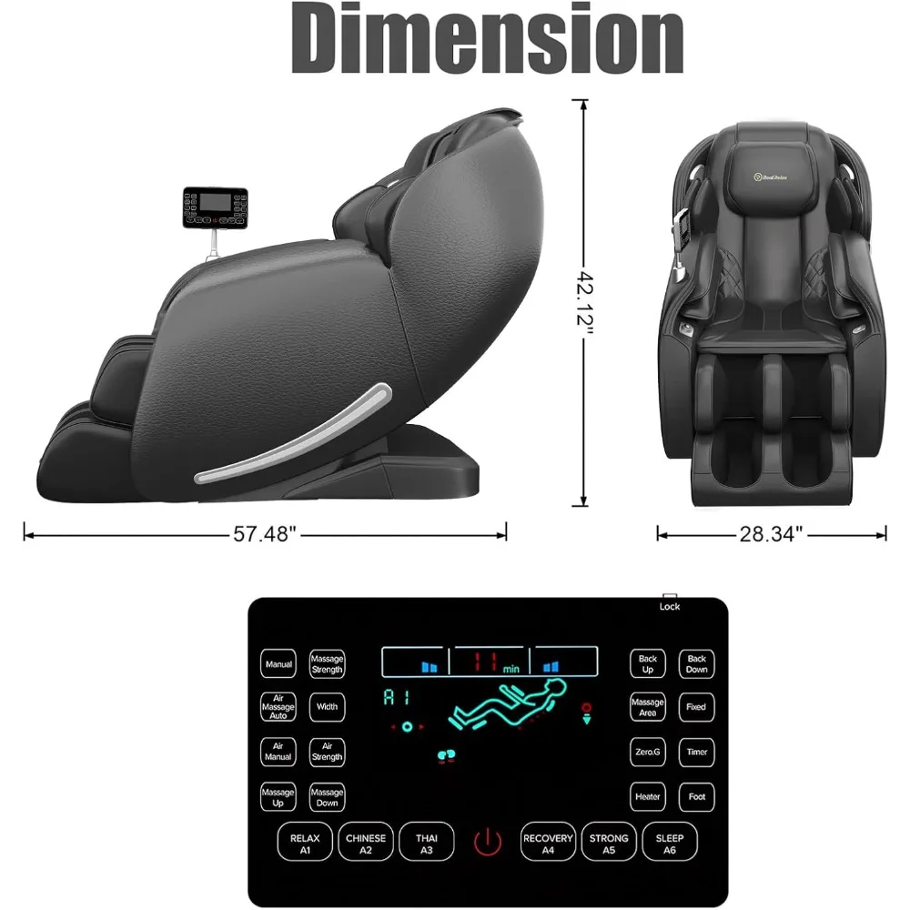 Massagestoel, Full Body Zero Gravity SL-Track Shiatsu Massage Fauteuil met Warmte Body Scan Bluetooth Voetroller