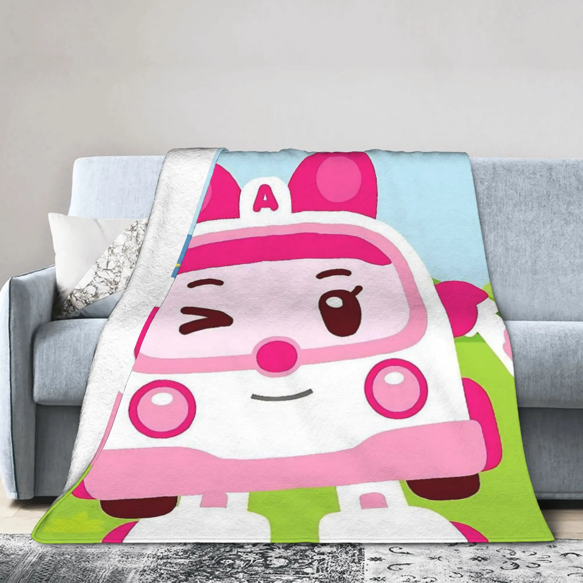 R-Robocars P-Polis Blankets Fleece Spring Autumn Amber  Multi-function Super Warm Throw Blanket for Bed Bedroom Rug Piece