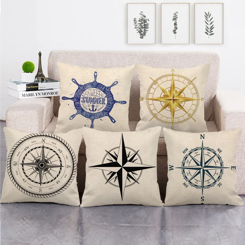 

Colorful Navigation Pillowcase Compass Pillow Case Home Decor Decorative Cushions for Elegant Sofa Bed Chair Pillow Cover 45x45