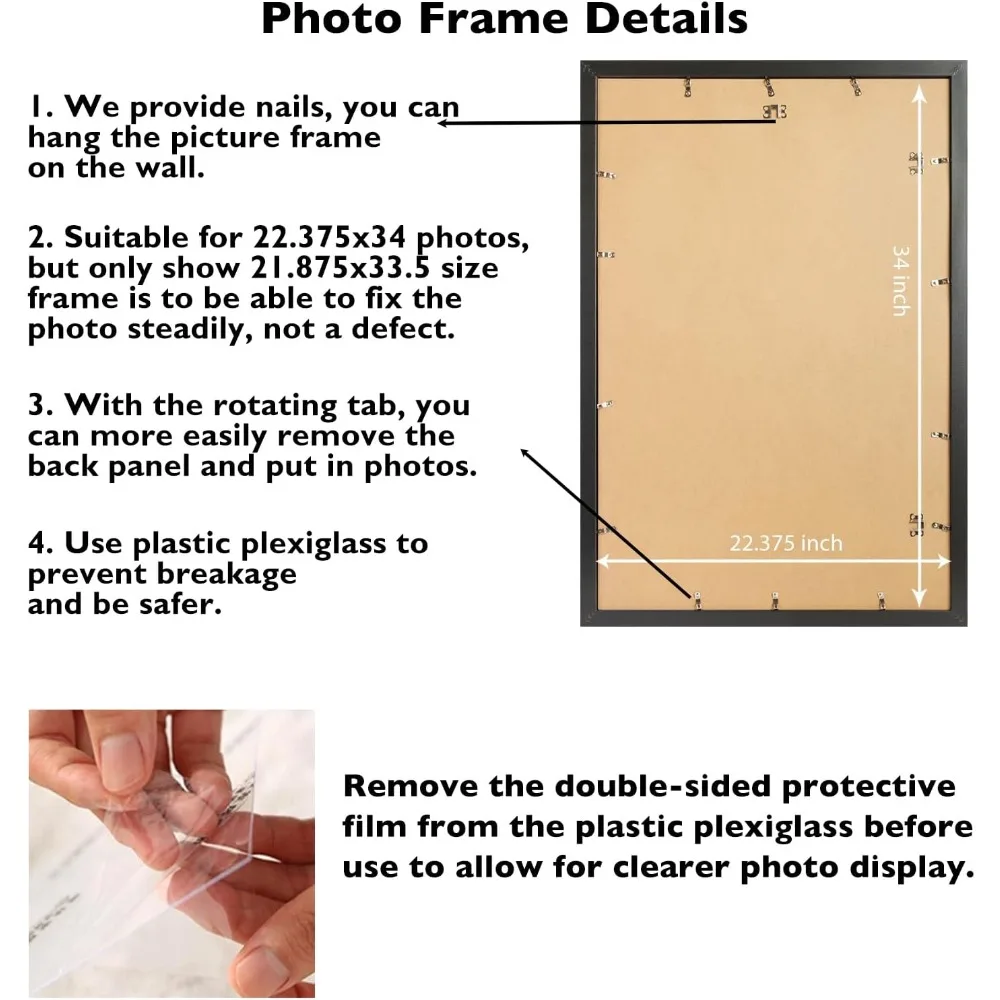 إطار صورة أسود مقاس 22.375 × 34 لألغاز الصور الملصقة، وعرض المعرض الرأسي الأفقي المعلق على الحائط